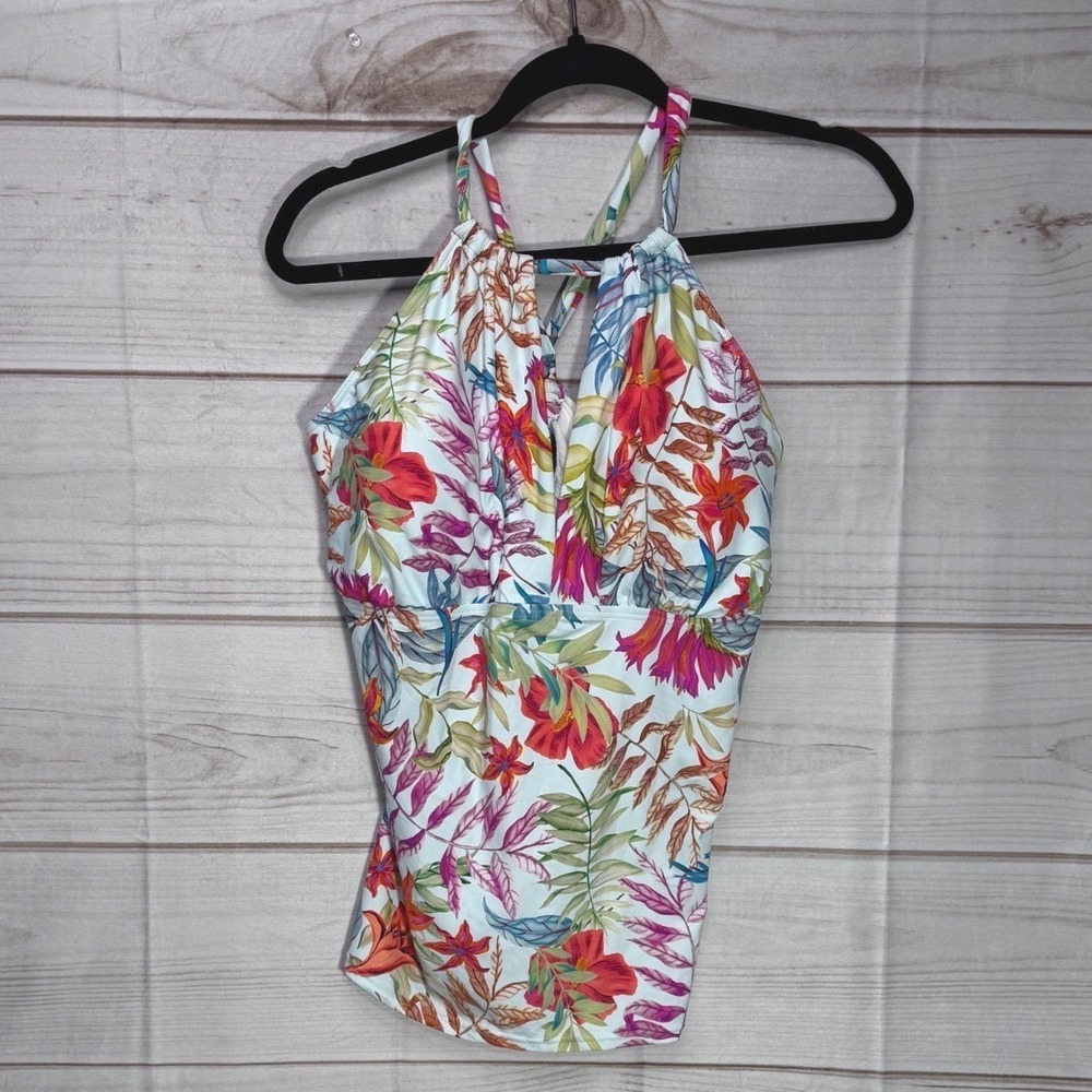 Sunsets Tropical Breeze Halter Tankini‎ Top Keyhole Swimwear 87T Size E Vacation